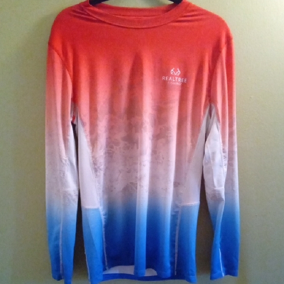 Mens S Realtree Red, White, and Blue Mountain Background Long Sleeve Tee Light - Picture 1 of 5
